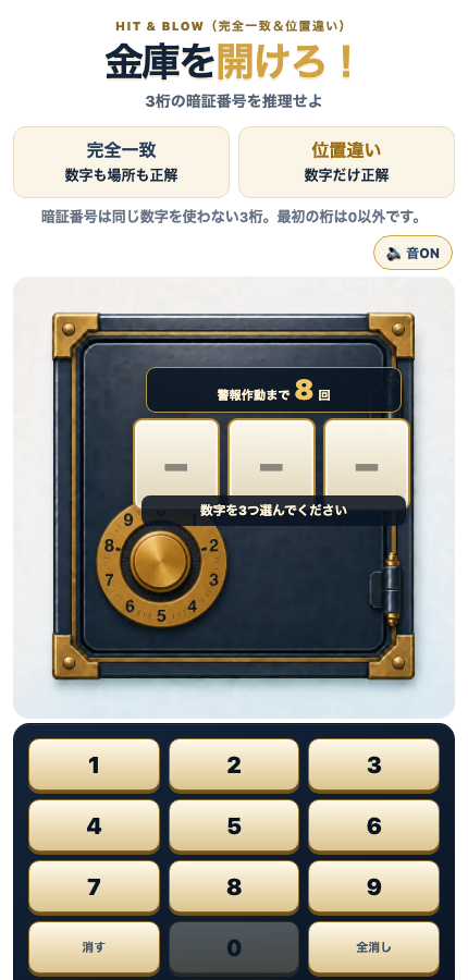 金庫を開けろ！の開始画面